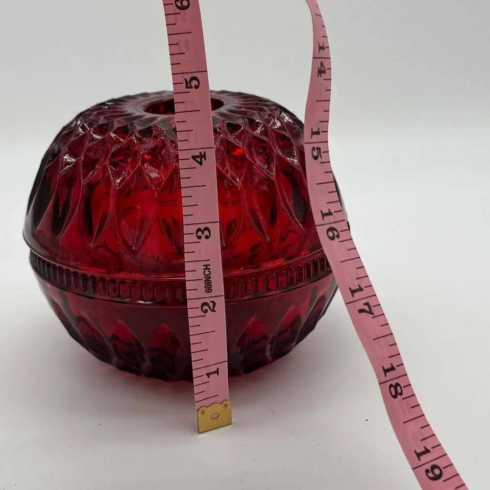 Vtg Indiana Glass Mount Vernon Fairy Lamp Ruby Red Flash Diamond Point As Is